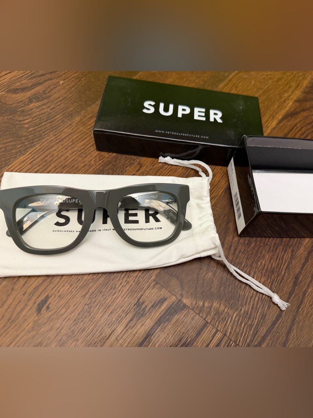 New RETROSUPERFUTURE CICCIO GLASSES • DARK GREY • CLEAR LENSES